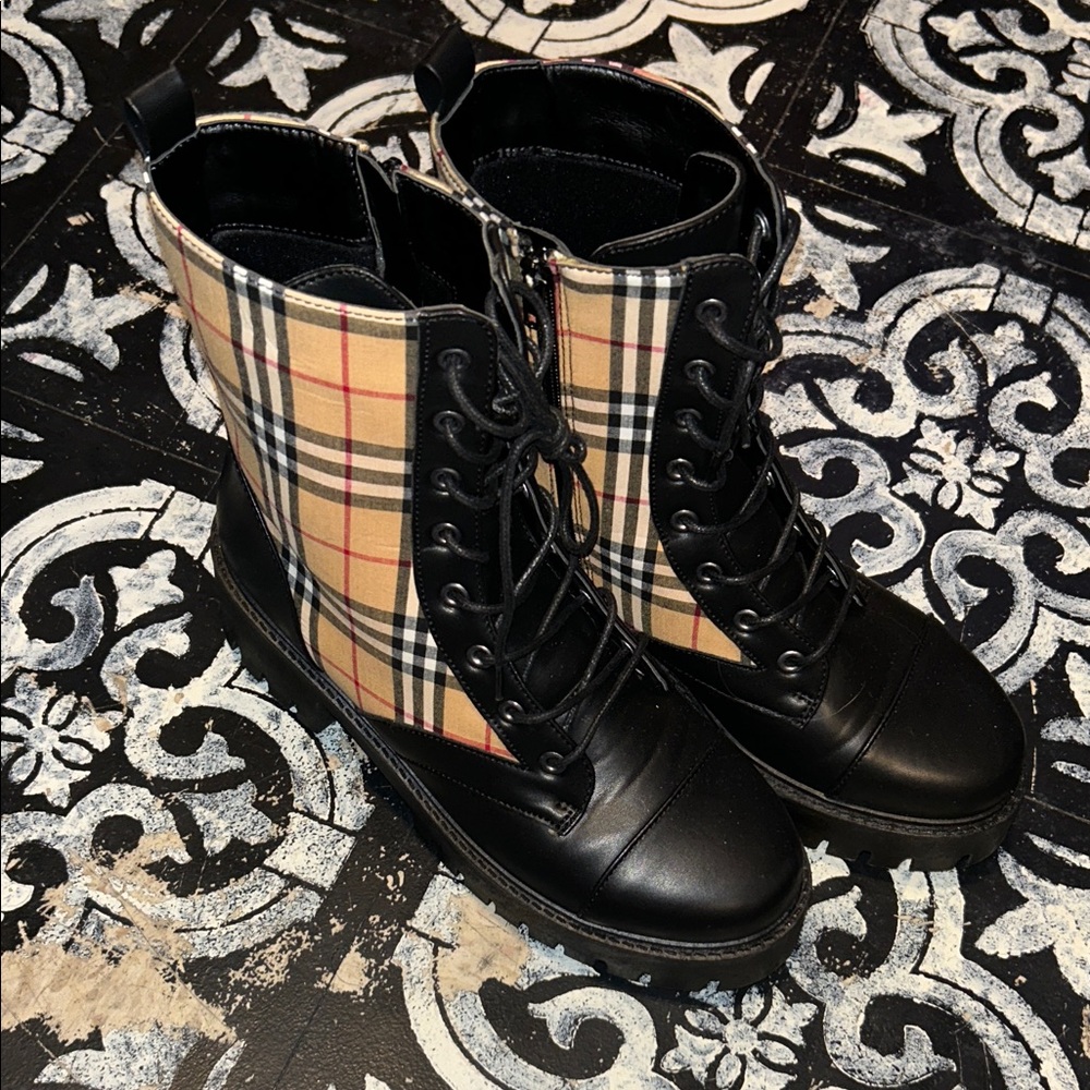 Rogue Plaid and Black Women's Combat Boots